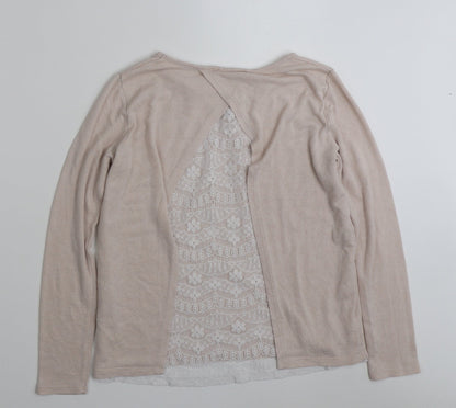 Low Casual Womens Pink Boat Neck Floral Polyester Pullover Jumper Size L