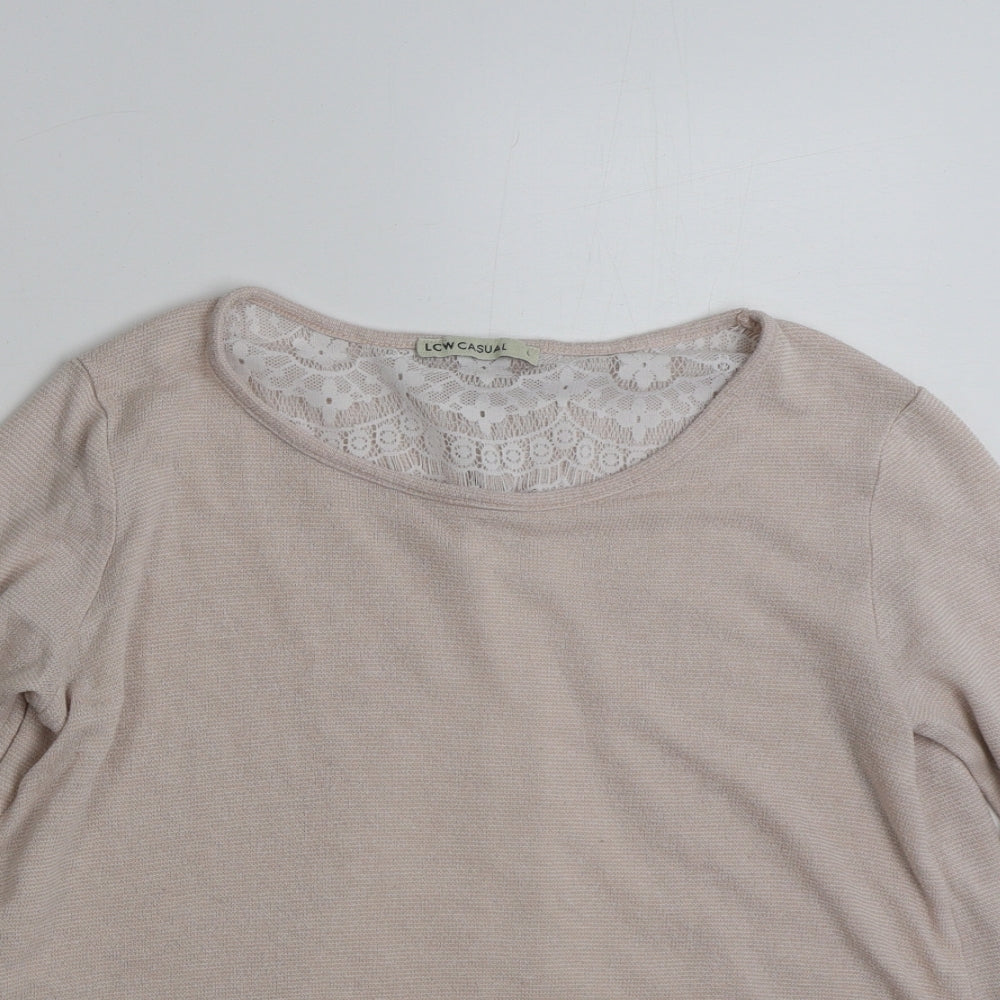 Low Casual Womens Pink Boat Neck Floral Polyester Pullover Jumper Size L