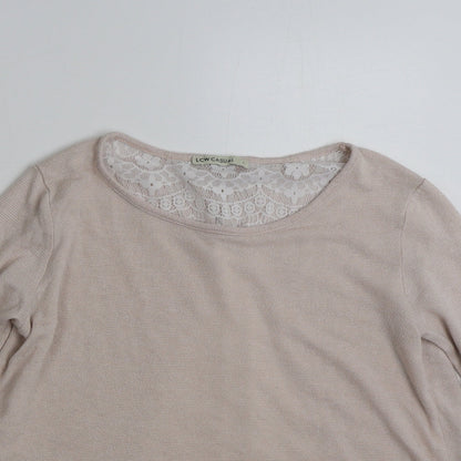 Low Casual Womens Pink Boat Neck Floral Polyester Pullover Jumper Size L
