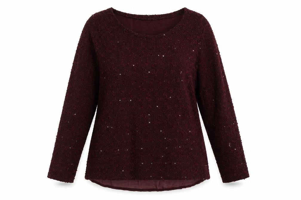 Front view of Pimkie women’s purple polyester pullover sweatshirt, size L, pullover