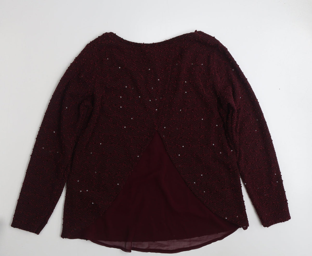 Back view of Pimkie women’s purple polyester pullover sweatshirt, size L, pullover