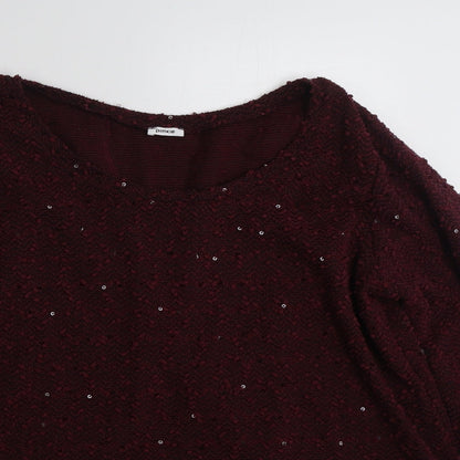 Close-up detail of Pimkie women’s purple polyester pullover sweatshirt, size L, pullover