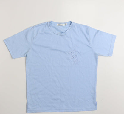 Beaumonde Womens Blue Floral Polyester Basic T-Shirt Size 10 Round Neck - Size 10-12