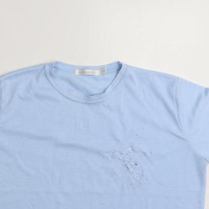 Beaumonde Womens Blue Floral Polyester Basic T-Shirt Size 10 Round Neck - Size 10-12
