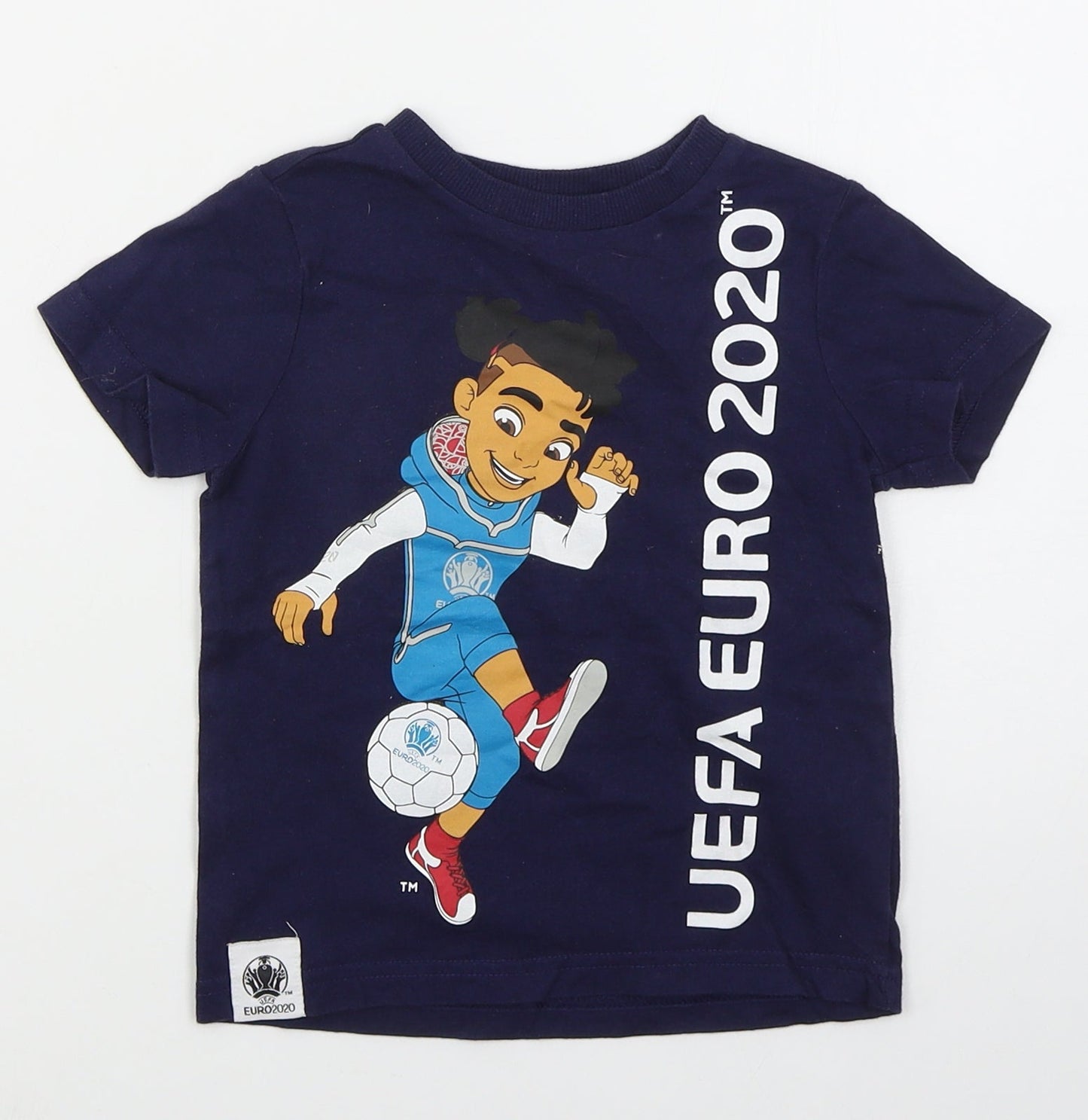 F&F Boys Blue  Cotton Basic T-Shirt Size 12-18 Months Crew Neck Pullover - Euro 2020
