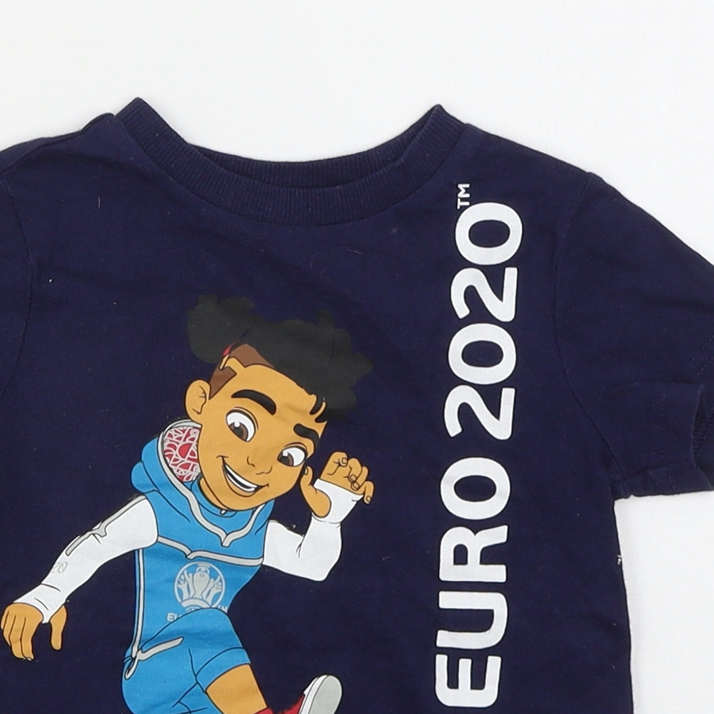 F&F Boys Blue  Cotton Basic T-Shirt Size 12-18 Months Crew Neck Pullover - Euro 2020