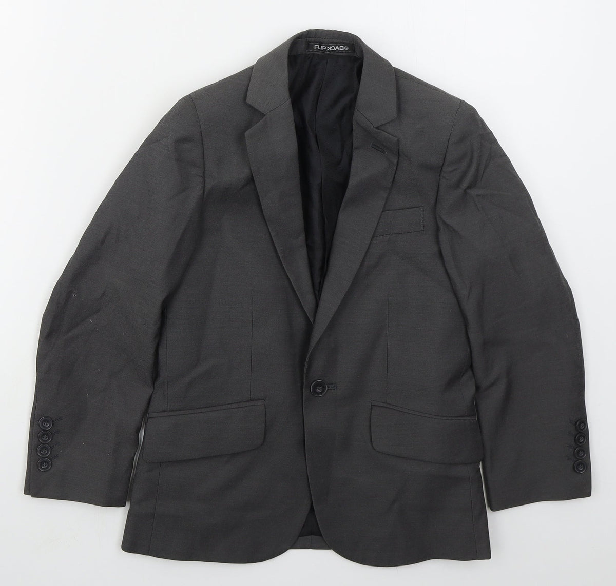 Front view of BHS boys’ grey jacket, size 8, years button