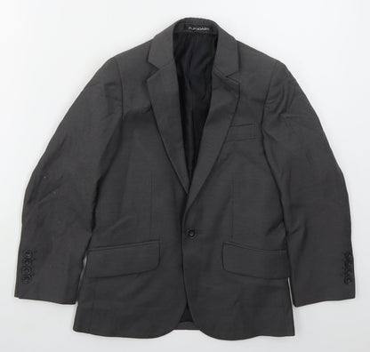 Front view of BHS boys’ grey jacket, size 8, years button