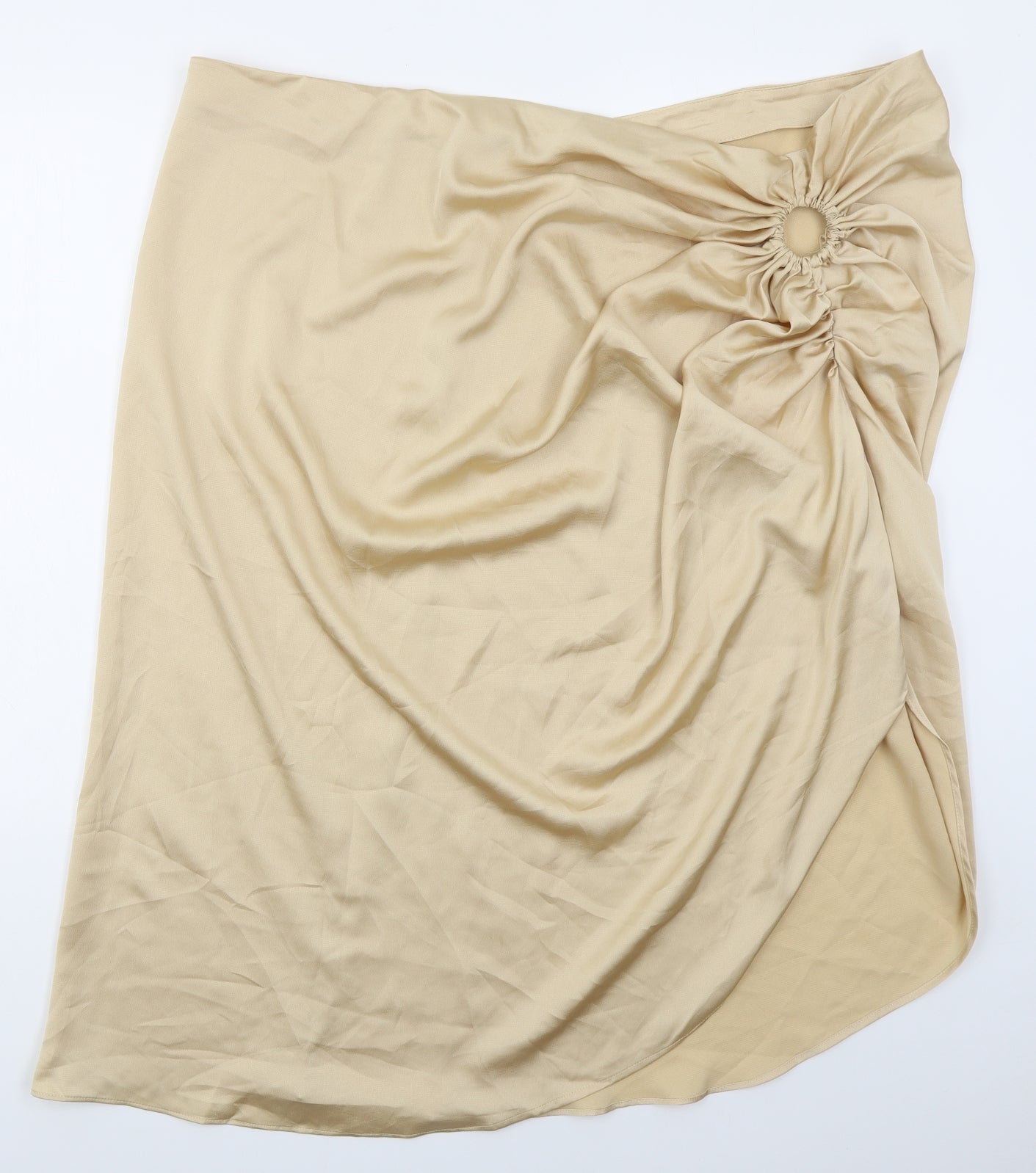 Boohoo Womens Gold  Polyester Straight & Pencil Skirt Size 28   Zip