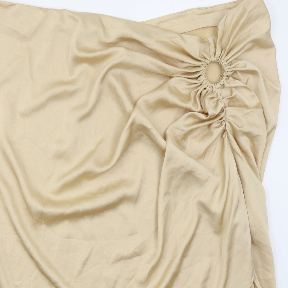 Boohoo Womens Gold  Polyester Straight & Pencil Skirt Size 28   Zip