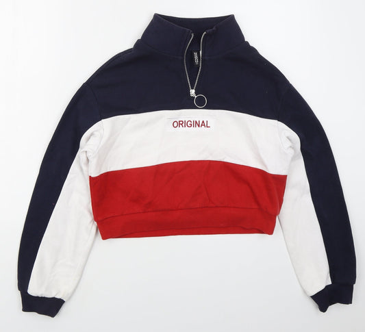 H&M Womens Blue Striped Cotton Pullover Sweatshirt Size XS  Zip - Red Original