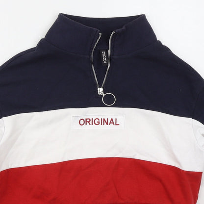 H&M Womens Blue Striped Cotton Pullover Sweatshirt Size XS  Zip - Red Original