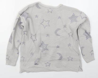 Nula Bug Girls Grey Crew Neck  Nylon Pullover Jumper Size 7-8 Years  Pullover - Stars and Moons