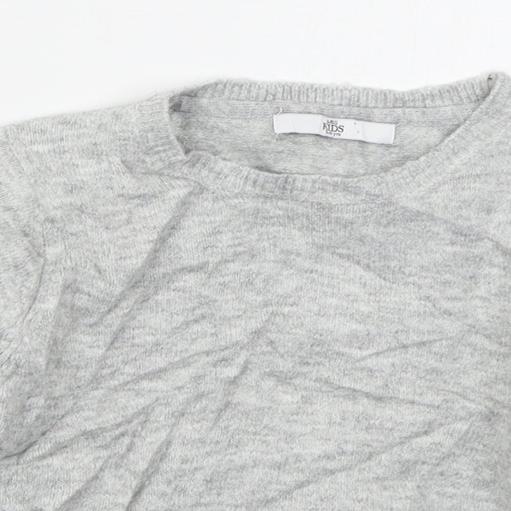 Marks and Spencer Girls Grey Crew Neck  Acrylic Pullover Jumper Size 5-6 Years  Pullover