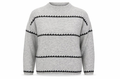 Front view of Matalan women’s grey mock neck striped acrylic jumper, size XL