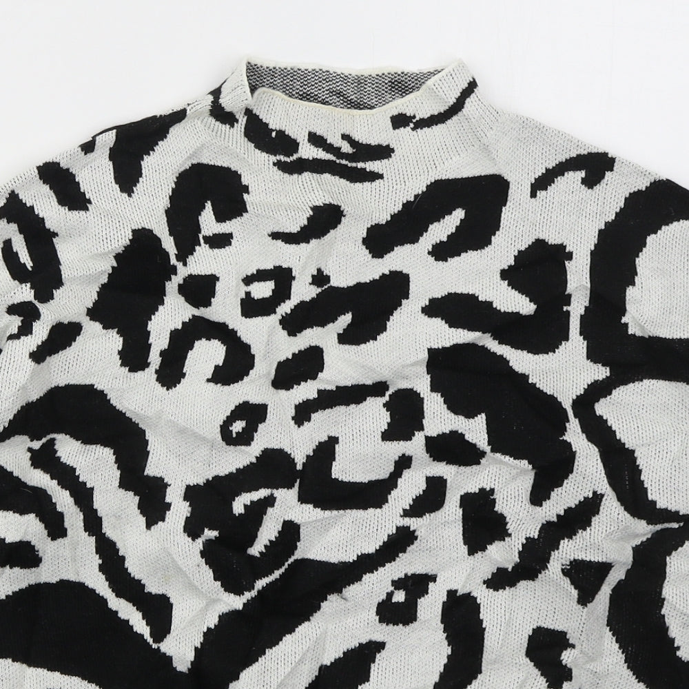 SheIn Girls White Mock Neck Animal Print Acrylic Pullover Jumper Size 10 Years  Pullover