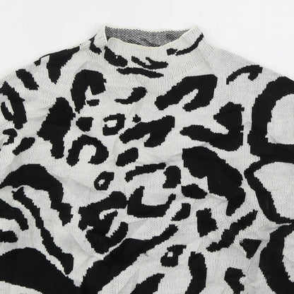 SheIn Girls White Mock Neck Animal Print Acrylic Pullover Jumper Size 10 Years  Pullover