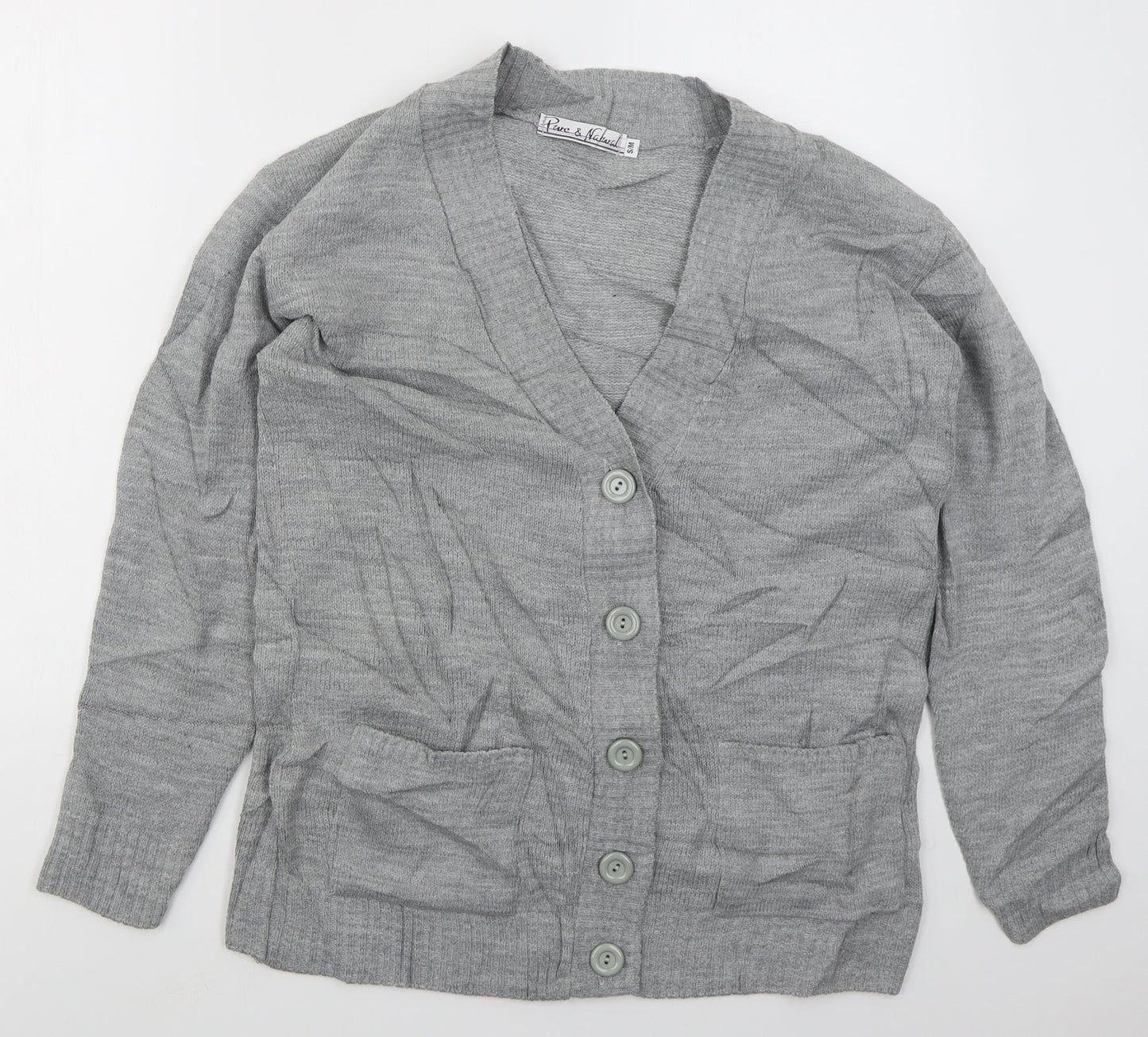 Womens UK Size S Pure & Natural Grey Cardigan Jumper