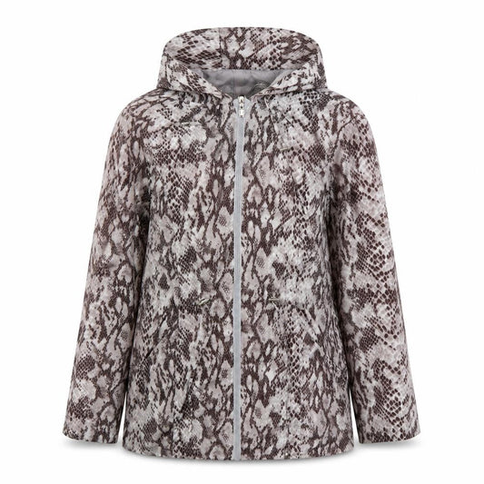 Front view of Bonmarché women’s brown animal print jacket, size UK 10, zip