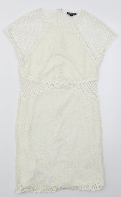 Topshop Womens Ivory  Nylon Bodycon  Size 12  Round Neck Zip