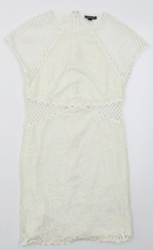 Topshop Womens Ivory  Nylon Bodycon  Size 12  Round Neck Zip