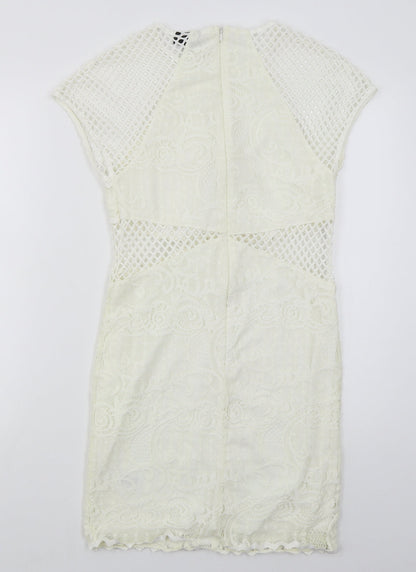 Topshop Womens Ivory  Nylon Bodycon  Size 12  Round Neck Zip