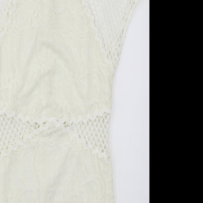 Topshop Womens Ivory  Nylon Bodycon  Size 12  Round Neck Zip