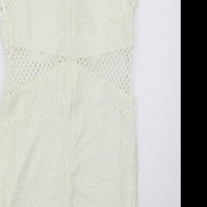 Topshop Womens Ivory  Nylon Bodycon  Size 12  Round Neck Zip