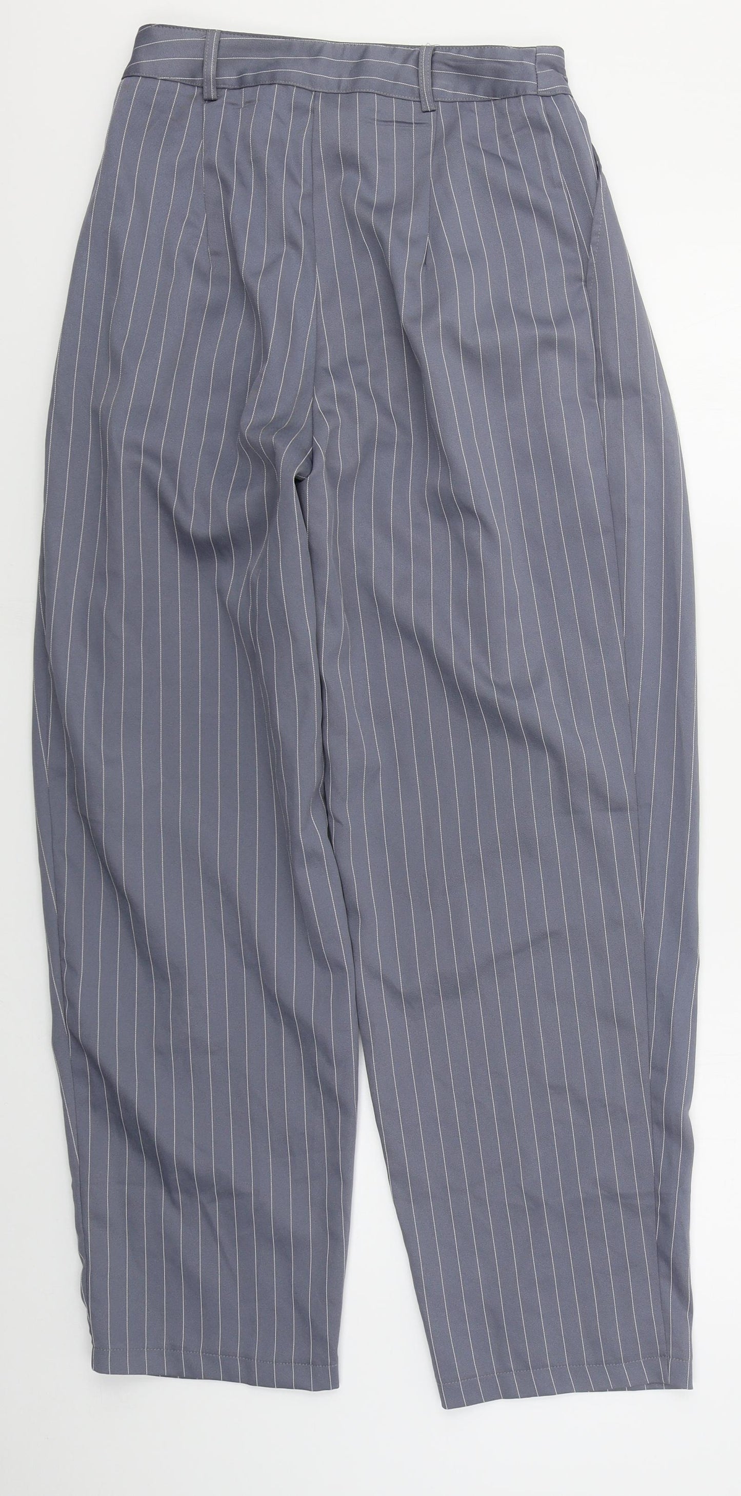 PRETTYLITTLETHING Womens Grey Striped Polyester Trousers  Size 8 L28 in Regular Hook & Eye