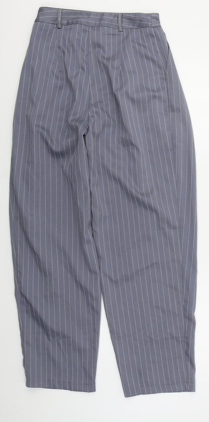 PRETTYLITTLETHING Womens Grey Striped Polyester Trousers  Size 8 L28 in Regular Hook & Eye