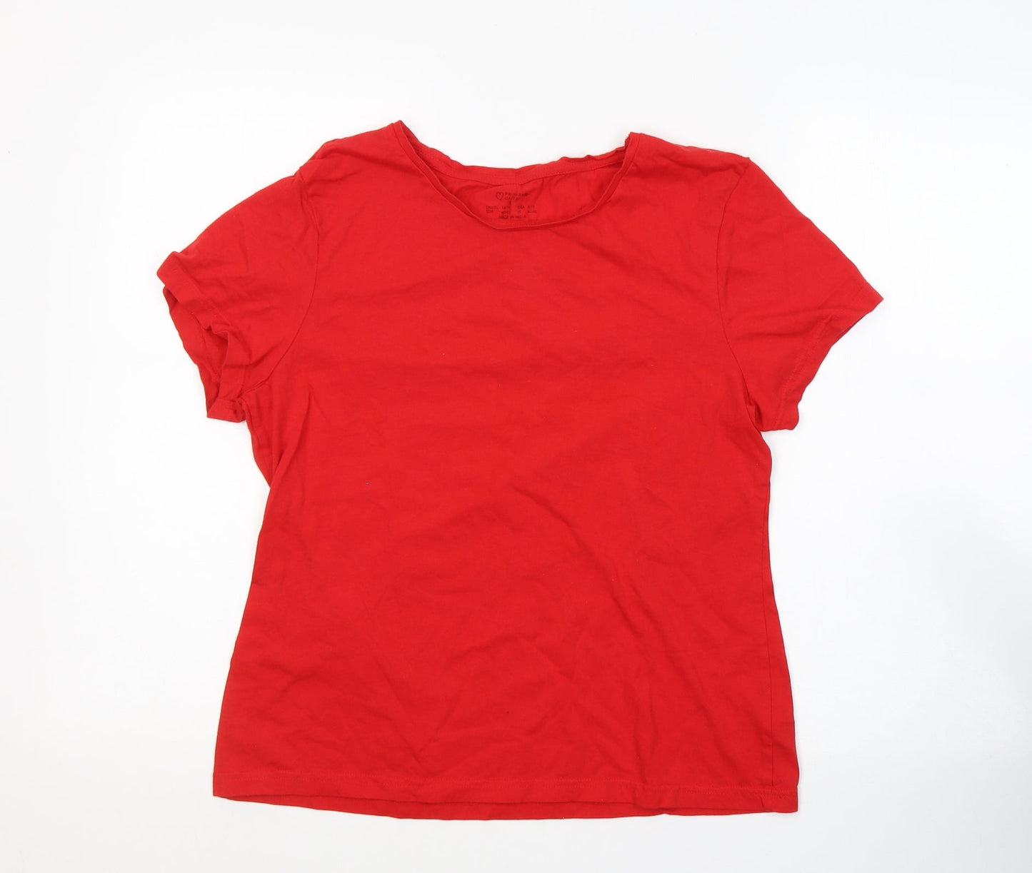 Primark Womens Red  Cotton Basic T-Shirt Size 12 Crew Neck