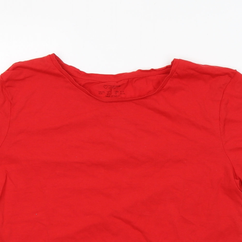 Primark Womens Red  Cotton Basic T-Shirt Size 12 Crew Neck