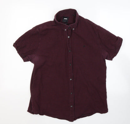 Mens UK Size 44 BURTONS MENSWEAR Red  Button-Up Short Sleeve Casual Shirt