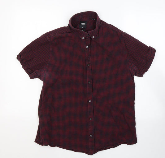 Mens UK Size 44 BURTONS MENSWEAR Red  Button-Up Short Sleeve Casual Shirt