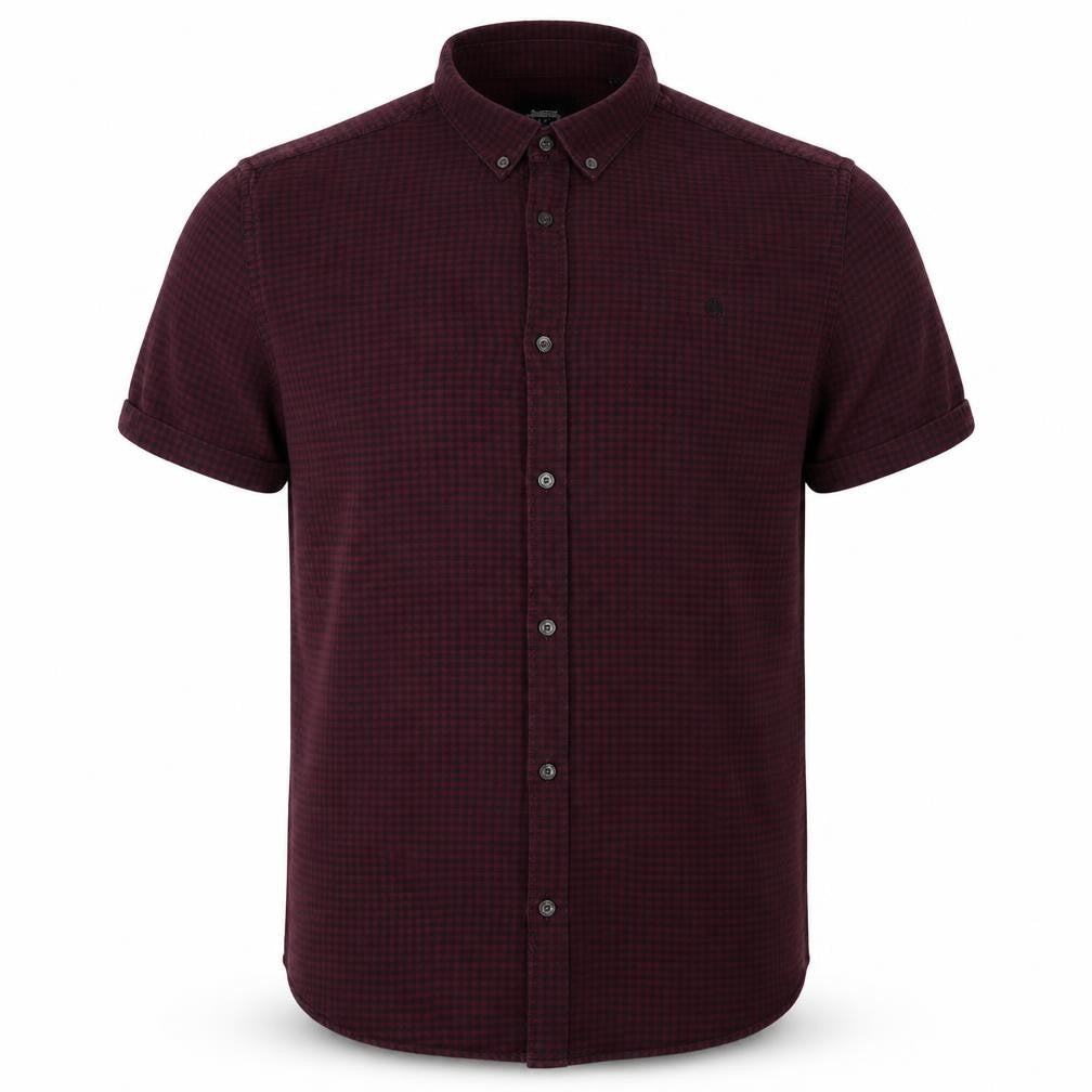 Burtons Mens Red Check Cotton  Button-Up Size 44 Collared Button