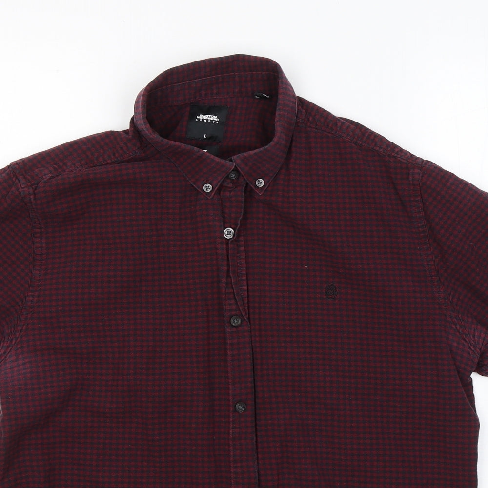 Mens UK Size 44 BURTONS MENSWEAR Red  Button-Up Short Sleeve Casual Shirt