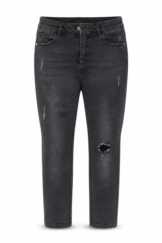 Front view of Denim women’s black cotton skinny jeans, size UK 10, 23-inch leg regular button