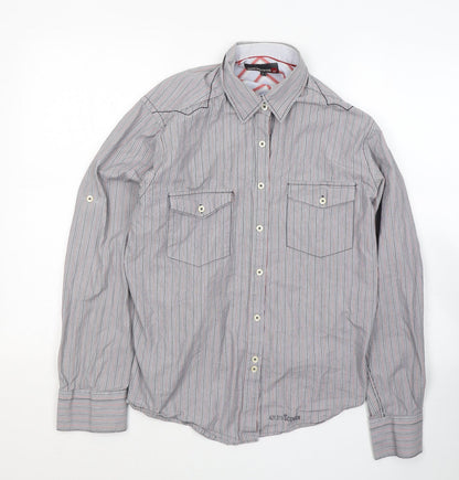 Duck and Cover Boys Green Striped Cotton Basic Button-Up Size L Collared Button