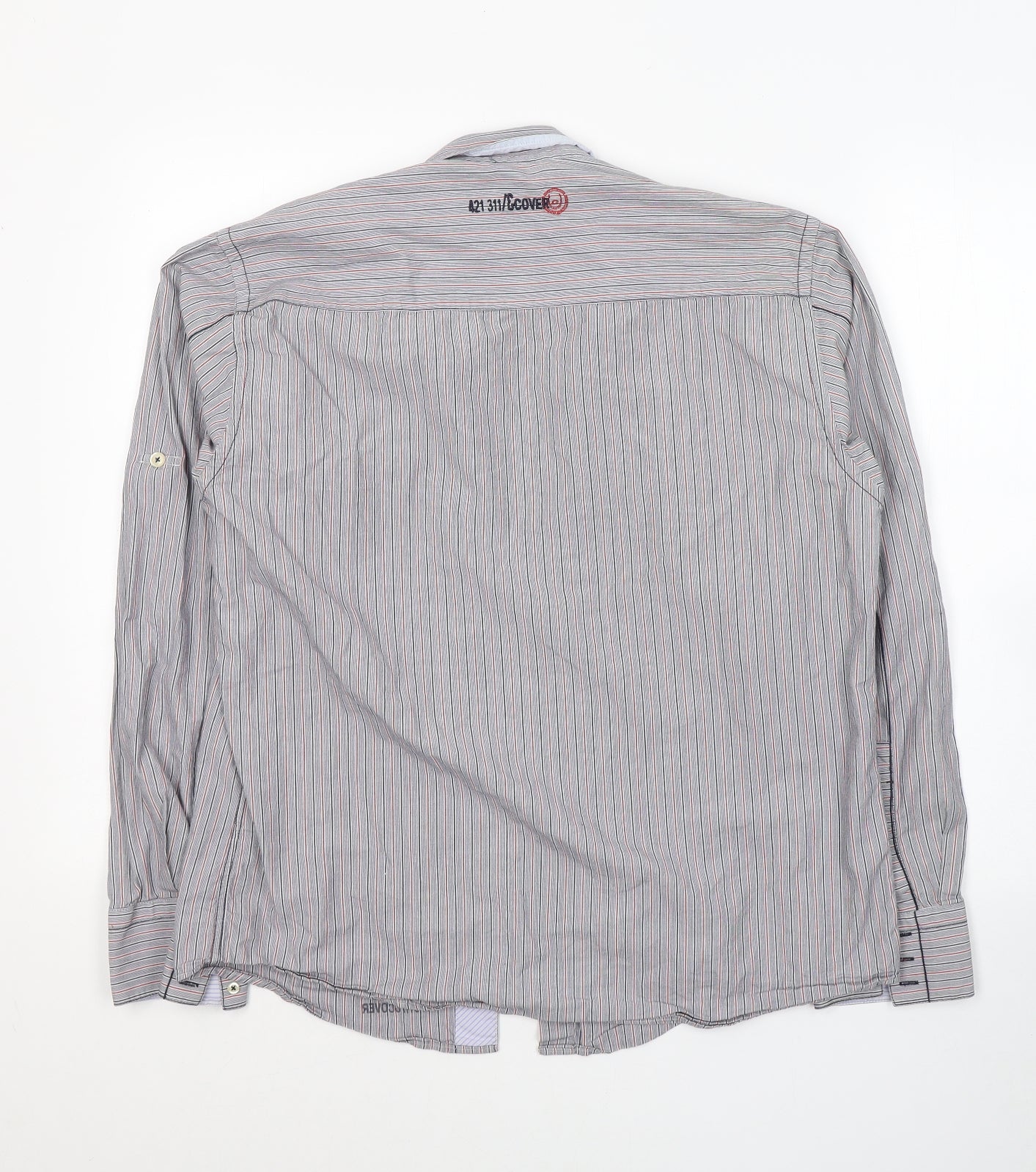 Duck and Cover Boys Green Striped Cotton Basic Button-Up Size L Collared Button