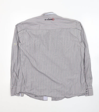 Duck and Cover Boys Green Striped Cotton Basic Button-Up Size L Collared Button