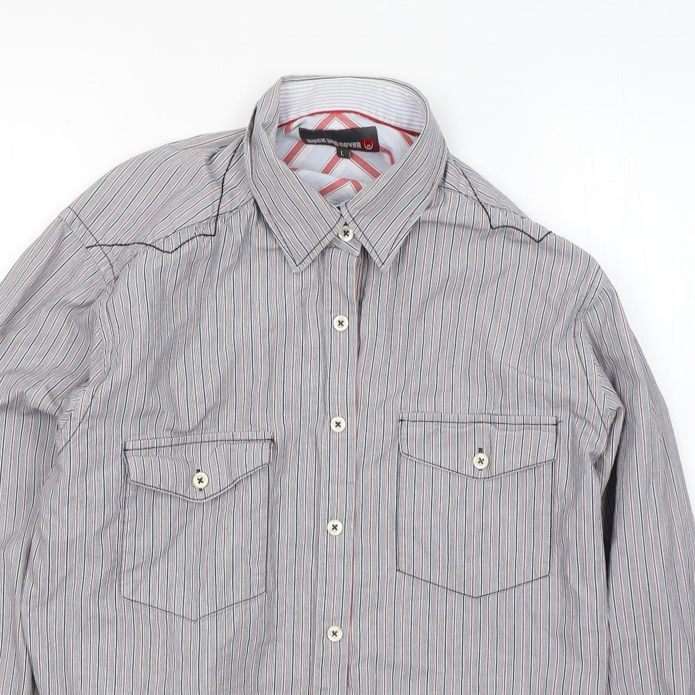 Duck and Cover Boys Green Striped Cotton Basic Button-Up Size L Collared Button