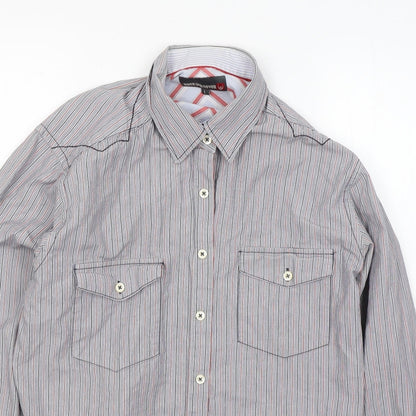 Duck and Cover Boys Green Striped Cotton Basic Button-Up Size L Collared Button