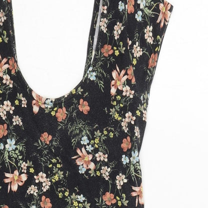 Miss Selfridge Womens Black Floral Cotton Bodysuit One-Piece Size 10  Button