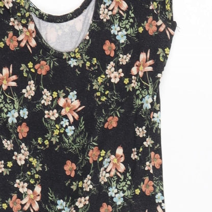 Miss Selfridge Womens Black Floral Cotton Bodysuit One-Piece Size 10  Button