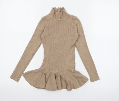 Yoyo S Girls Beige  Cotton Jumper Dress  Size 12 Months  High Neck