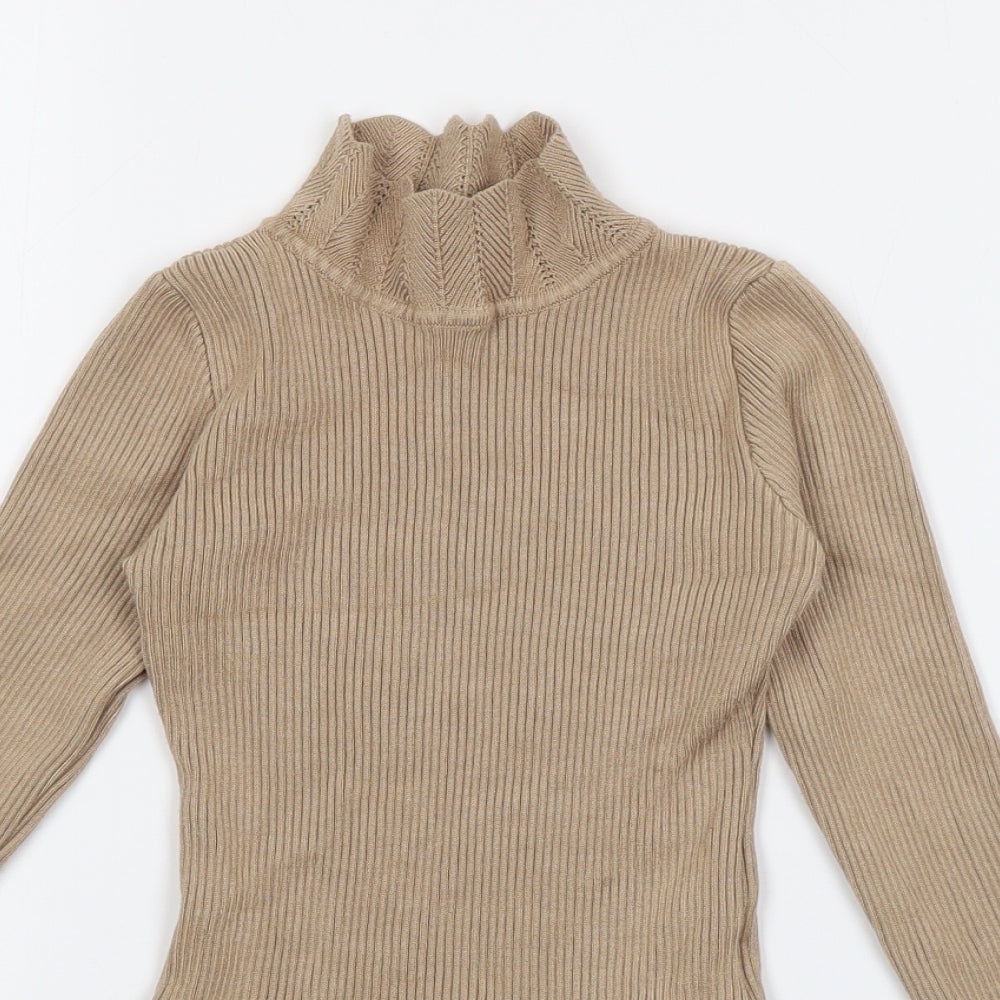Yoyo S Girls Beige  Cotton Jumper Dress  Size 12 Months  High Neck
