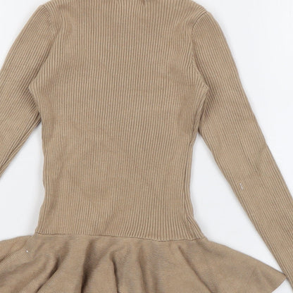 Yoyo S Girls Beige  Cotton Jumper Dress  Size 12 Months  High Neck