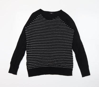 F&F Womens Black Crew Neck Striped Viscose Pullover Jumper Size 12