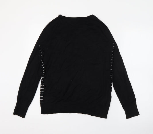 F&F Womens Black Crew Neck Striped Viscose Pullover Jumper Size 12