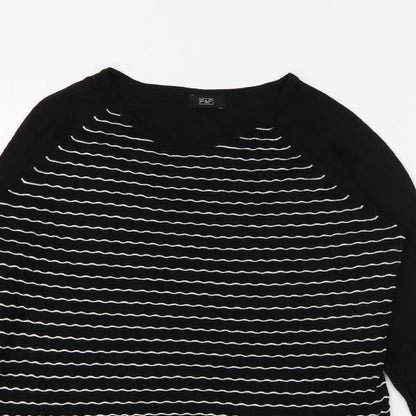 F&F Womens Black Crew Neck Striped Viscose Pullover Jumper Size 12